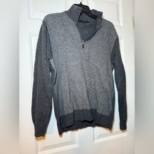 Iceland Mens 1/4 Zip Gray Herringbone Wool Blend Sweater Large Italy Cozy Warm